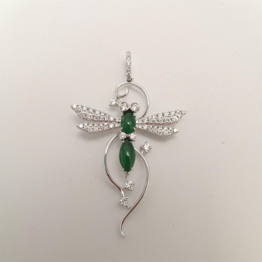 white gold pandent with Jade and cut diamonds Dargonflies