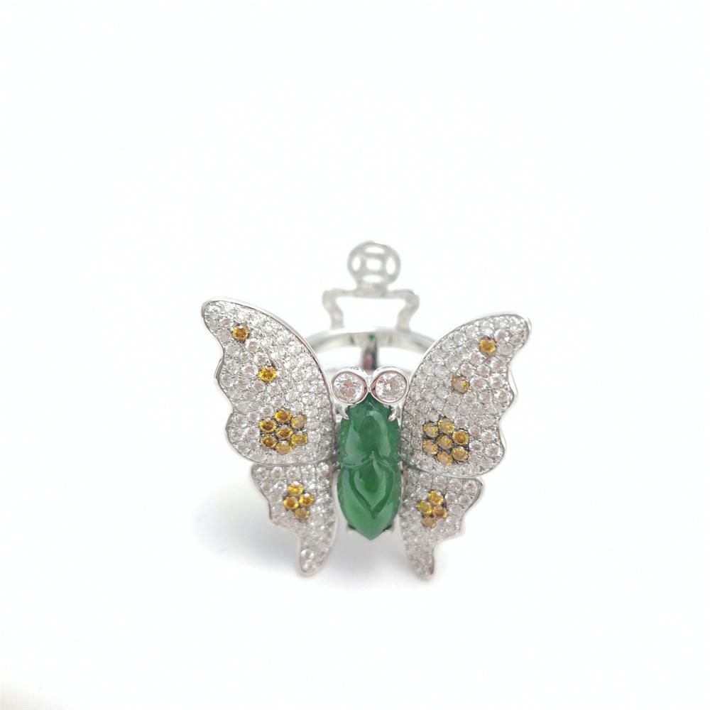 white gold Ring Jade with cut diamonds butterfly